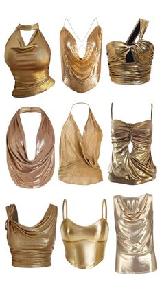 Gold Outfit Aesthetic, Summer Barcelona, Gold Tops, Lingerie Heels, Fancy Fits, Color Combos Outfit, Aesthetic Gold, Jeweled Shoes, Gold Outfit