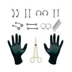 a pair of black gloves, scissors and other accessories