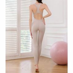 Clara's Beige Open-back Fit Yoga Jumpsuit Backless Workout Jumpsuit, High Stretch Backless Jumpsuit For Yoga, Seamless Micro-elastic Bodysuit For Yoga, Backless Compressive Bodysuit For Yoga, Summer Yoga Jumpsuit With Built-in Bra, Yoga Jumpsuit, Yoga Gym, Sporty Girls, Open Back