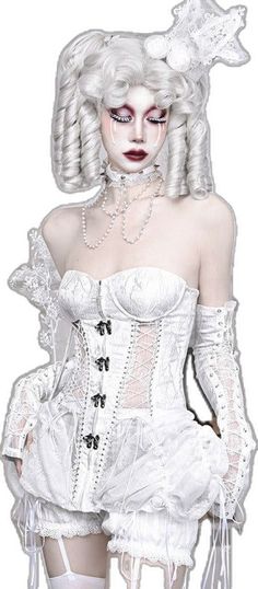 White Underbust Bodice With Built-in Bra, White Underbust Corset With Built-in Bra, Underbust Corset Dress For Costume Party, White Fitted Costume Corset, Boned Bodice For Costumes, White Gothic Overbust Corset, Fitted Lace Corset For Cosplay, White Underbust Gothic Corset, Fitted White Corset For Costume