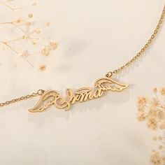 "- Material: High Quality Solid 925 Sterling Silver or Stainless Steel - Finish: Sterling Silver ∙ 18K Gold ∙ Rose Gold -There are five different chain lengths can be chosen, 16\", 18\",20\" 22\",and 24\". It's very considerable to the customers.  This Angel Wings pendant necklace made from 925 sterling silver or stainless steel and then plated with 18k gold to ensure it doesn't fade like other  necklaces. Personalize this piece with your own meaningful message. Personal, timeless pieces you'll never want to take off - it is made to keep your sentiments close. The name necklace is a best gift for Anniversary, Engagement, Birthday, Wedding, Christmas, New Year, Thanksgiving Day. Three colors are available - Silver, Rose Gold and  Gold. Simple style atmosphere, noble and elegant, which suit Name Pendant Necklaces For Anniversary, Name Pendant Necklace For Anniversary, Customized Nameplate Jewelry For Anniversary, Customized 14k White Gold Necklace, 14k Gold Jewelry With Hallmark For Personalized Gift, Customized Sterling Silver Nameplate Jewelry, Custom Name Pendant Necklace For Anniversary, Customized 14k Gold Jewelry For Mother's Day, Fine Jewelry Nameplate For Gift