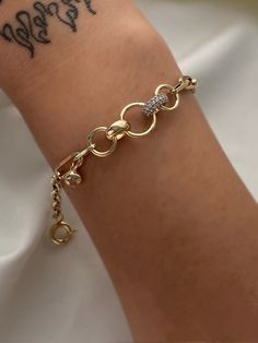 "ITEM DETAILS ❆All our jewelry are hand made with Love. ❆Material: 14K Gold ( 585). ❆Available colors: Gold, Rose Gold, White Gold. ❆Available Sizes: Look Size Option (Contact for different sizes) ❆Each item is made to order ❆ DO YOU LIKE THIS BRACELET? ❆ You can get more information about it below but if you have any questions, just click the \"Message Sergen Vural \" button and I will be very happy to hear from you ☺ PACKAGING ❆Comes ready to gift in a beautiful jewelry box. ❆It comes with a s Round Diamond Chain Bracelet Tarnish Resistant, Fine Jewelry Diamond Bracelet With Solid Link For Gift, Gold Plated Link Bracelets Fine Jewelry, Gold Diamond Bracelet With Adjustable Chain, Yellow Gold Bracelets With Adjustable Chain And Cubic Zirconia, Luxury 14k Gold Diamond Bracelet With Adjustable Chain, Diamond Link Bracelet As Gift, White Gold Link Diamond Bracelet As Gift, White Gold Link Diamond Bracelet Gift