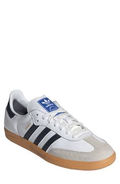 An ultralow profile refines this iconic sneaker detailed with serrated 3-Stripes and a gum-rubber sole embracing the retro aesthetic of a street-savvy icon. Lace-up style Removable insole Leather upper/textile lining/rubber sole Imported Soccer Pitch, Unisex Shoes Sneakers, Retro Adidas, Gender Inclusive, 2024 Christmas, Size 10 Women, Unisex Shoes, Women Men Shoes, Men Fits