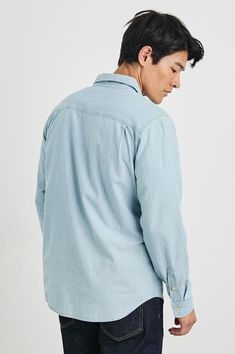 Look and feel amazing in this super soft, vintage inspired denim chambray shirt. Made from lightweight cotton chambray, this long sleeve collared button-down shirt features a vintage wash finish, classic fit, and patch pocket at chest.True to size100% CottonMachine Wash Cold. Tumble Dry Low. Remove Promptly. Do Not Bleach. Classic Light Indigo Long Sleeve Shirt, Classic Collared Washed Blue Denim Jacket, Classic Long Sleeve Light Indigo Shirt, Light Wash Chambray Denim Top With Long Sleeves, Relaxed Fit Light Wash Chambray Denim Top, Long Sleeve Light Wash Chambray Denim Top, Washed Blue Cotton Button-up Denim Top, Classic Chambray Button-up Denim Top, Classic Light Wash Long Sleeve Denim Jacket