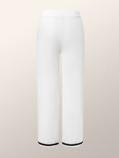 Simple Color Block Fashion Sweater Pants | stylewe Pull-on Trousers For Loungewear, Stretch Sweatpants With Pull-on Style, Stretch Pants With Straight Hem For Loungewear, Stretch Loungewear Pants With Straight Hem, Stretch Straight Hem Pants For Loungewear, Stretch Straight Sweatpants With Pull-on Style, Full Length Bottoms With Comfort Waistband, White Pull-on Style Bottoms For Daywear, Pull-on Straight Pants For Loungewear