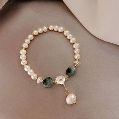 Freshwater Pearl & Stone Bracelet freeshipping - Deegnt Pearl Gifts, Geometric Bracelet, Pearl Stone, Beads Bracelet Design, Handmade Jewelry Tutorials, Oyster Shells, Freshwater Pearl Bracelet, Pink Bracelet, Pink Quartz