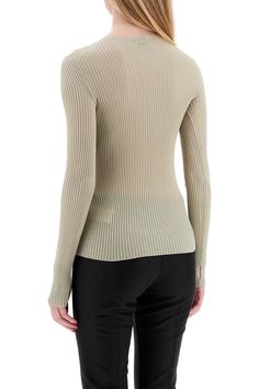 The MRZ crew neck sweater has a slim fit and is made of a lightweight ribbed pure virgin wool yarn. The model is 177 cm tall and wears size S. Composition: 100%WV Wool Top, High Neck Sweater, Tory Burch Bag, Knitwear Tops, Sweater Design, Ribbed Sweater, Lace Boots, Blouse Dress, Wool Yarn