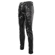 This pair of punk pants is made of patent leather. Lace-up and chain on the side. Small skulls are decorated on the back pockets. Slim-fit silhouette and good elastic fabric. 
 
Material:?Faux Leather 
Weight: 0.6KG 
Size:?S-4XL 
SKU:?PT230 Patent Leather Pants, Punk Pants, Small Skull, Elastic Fabric, Leather Lace, Black Pants, Patent Leather, Leather Pants, Faux Leather