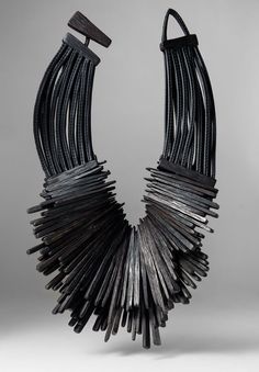 Stunning Gerda Lynggaard-Monies Leather & Ebony Wood Massive Two Strand Necklace Handmade Black Leather Necklace, Handmade Black Leather Jewelry, Modern Black Necklace With Oxidized Finish, Artisan Black Necklace With Oxidized Finish, Unique Leather Necklace, Unique Black Leather Jewelry, Elegant Black Leather Necklaces, Elegant Black Leather Necklace, Monies Jewelry