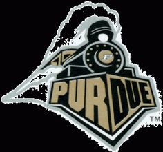 the purdue university logo is shown in black and gold with an image of a train on it