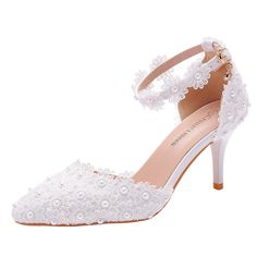 PRICES MAY VARY. Heel height:7.5cm / 3 inches Comfort Heels Sandals Handmade: All of them handmade ,Use import Glues Stick Pearls and rhinestones on Shoes ,Make the shoes very Elegant and Beautiful. Occasion: Pearls fashion lady Heel Dress Pump suit for Bride, Bridesmaids and Women in any outfit for casual, Wedding,party, work, date, wedding, cocktail, nightclub, homecoming or other special occasions. COMFORT IN EVERY STEP: Very Comfort Heel ,A soft padded foot bed keeps you comfortable and at e Closed Toe Wedding Shoes With 4-inch Heel For Banquet, Fitted Open Heel Kitten Heels For Wedding, Fitted Kitten Heels With Open Heel For Wedding, Formal Lace High Heel Sandals, Lace Heels For Summer Wedding, Summer Wedding Shoes With Lace, Summer Evening Wedding Shoes With Lace, Summer Evening Wedding Shoes In Lace, Spring Wedding Shoes For Banquet With Closed Toe