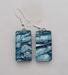 "I fused 1 layers of glass to create this gorgeous earring , . The size is 1 \" by 1/2\" .All my jewelry come in a nice gift box." Glass Drop Earrings For Gift, Czech Glass Jewelry With Matching Earrings For Gifts, Czech Glass Jewelry Set With Matching Earrings As Gift, Nickel-free Rectangular Czech Glass Jewelry, Czech Glass Earrings As A Gift, Silver Glass Drop Earrings, Czech Glass Rectangular Earrings For Gift, Rectangular Czech Glass Earrings For Gifts, Silver Dangle Glass Earrings