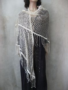 by CrochetDressTalita on Etsy Handmade Cream Bohemian Shawl, Bohemian White Crochet Shawl, Bohemian Crochet Lace Shawl Scarf, Bohemian Cream Crochet Lace Shawl, Elegant White Crochet Lace Shawl, Red Sundress, Lacy Scarf, Linen Shawl, Long Summer Dresses Maxi