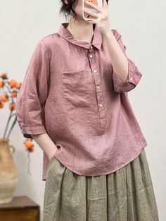 Details: Fabric: 100%Linen Size: One Size Size: Length: 60.00 cm/ 23.62 " Bust: 114.00 cm/ 44.88 " Shoulder: 41.00 cm/ 16.14 " Spring Linen Tops With Pockets, Spring Shirt With Pockets And Casual Collar, Spring Shirt With Casual Collar And Pockets, Spring Tops With Pockets In Relaxed Fit, Spring Relaxed Fit Tops With Pockets, Relaxed Fit Spring Tops With Pockets, Relaxed Fit Tops With Pockets For Spring, Spring Linen Tops With Casual Collar, Relaxed Fit Shirt With Casual Collar For Spring