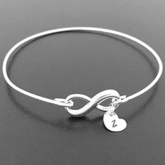 Mini Sterling Silver Infinity Bracelet with Initial Charm Custom Personalized Gift Teen Girl Jewelry Adjustable Initials Name Bracelet, Personalized Silver Bracelets With Initials, Personalized Silver Bracelet With Initials, Adjustable Infinity Stainless Steel Jewelry, Personalized Sterling Silver Name Bracelet With Charms, Personalized Silver Charm Bracelet With Initials, Nickel Free Silver Name Bracelet, Initials Jewelry For Birthday, Nickel-free Silver Name Bracelet