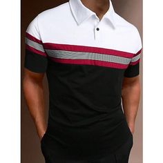 Season:Summer; Fabric:Polyester; Sleeve Length:Short Sleeve; Look After Me:Wet and Dry Cleaning,Washable; Gender:Men's; Style:Comfortable,Fashion,Basic; Elasticity:Micro-elastic; Tops Type:Golf Shirt,Polo Shirt; Occasion:Street,Casual,Holiday; Fit Type:Regular Fit; Pattern:Color Block; Design:Button; Neckline:Classic; Listing Date:03/14/2023; Bust:; Length:; Shoulder Width: Striped Short Sleeve Polo Shirt For Summer, Fitted Polo Shirt With Casual Collar For Summer, Striped Collared Polo Shirt For Summer, Collared Polo Shirt With Buttons For Summer, Summer Striped Collared Polo Shirt, White Buttoned Polo Shirt For Summer, Red Tops With Casual Collar For Summer, Casual Red Polo Shirt With Collared Neckline, Black Summer Polo Shirt With Collared Neckline