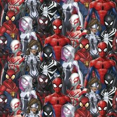 a group of spider - man faces are shown in this seaming pattern, with many different colors and sizes