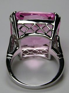 Pink Topaz Ring, Large square gem in crisscross basket-weave filigree, art deco styled ring, Art Deco Jewelry, Silver Embrace Jewelry Pink Topaz Ring, Pink Topaz, Sterling Silver Filigree, Light Pink Color, Filigree Ring, Silver Filigree, Topaz Gemstone, Topaz Ring, Ring Size 7