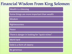 the financial vision from king solomon is shown in purple and green with words below it