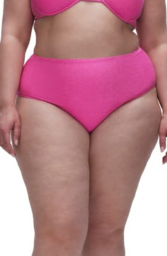 Good American Sparkle Metallic High Waist Bikini Bottoms | Nordstromrack Pink High Waist Swimwear With Elastic Waistband, High Waist Elastic Swimwear, Seamless Summer Pool Bottoms, Seamless Summer Bottoms For Pool, Elastic Summer Swimwear, Solid Color Elastic High Waist Swimwear, Summer High Waist Stretch Swim Skirt, High Waist Stretch Swim Skirt For Summer, Swimwear With Wide Waistband For Pool And Beach Season