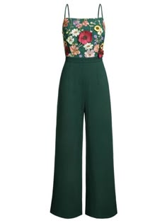 Patchwork Jumpsuit, Style Vert, Retro Stage, Gatsby Dress, Standard Dress, Green Jumpsuit, Vestidos Vintage, 3d Flowers, Pantalon Large