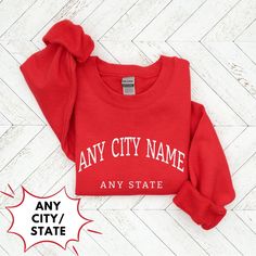 ◼️You can customize this shirt like: 👉🏻 ANY CITY NAME OR ANY WORD YOU WANT 👉🏻ANY STATE NAME OR PERSON NAME OR ANY WORD YOU WANT ◼️It is a Unisex Heavy Blen Crewneck Sweatshirt Gildan 18000 ● Made with a medium-heavy fabric blend of 50% cotton and 50% polyester (8.0 oz/yd² (271.25 g/m this sweatshirt feels cozy and is the perfect choice for those colder months. ● The classic fit along with the crew neckline deliver a comfy wearing experience with a clean-cut style. Meanwhile, the double-needl School Spirit Cotton Sweatshirt With Name Print, Cotton Sweatshirt With Name Print For School Spirit, Casual Custom Text T-shirt For Fall, Sporty Cotton Sweatshirt With Name Print, Fall Casual T-shirt With Custom Text, Casual Fall T-shirt With Custom Text, Casual Long Sleeve Tops With Custom Text, Casual T-shirt With Custom Text For College, Sporty Cotton Sweatshirt With Custom Text