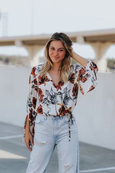 Long bell sleeve V-neck floral print blouse.Abi is wearing a size smallLightweight blendThis item is final sale. Spring Floral Print Bell Sleeve Blouse, Floral Print Blouses, Gift Boutique, Print Blouse, Printed Blouse, Bell Sleeve, Print Tops, Magnolia, Final Sale