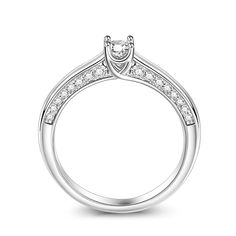 Simple and stunning, this ring showcases a magnificent round cut stone standing tall in the traditional four-prong setting, while additional round stones line the shank. So elegant it needs no further accompaniment, this ring is finished with a bright polished shine. The stones in this engagement ring shine brightly enough to be deserving as a symbol of your love.Carat Weight: 0.275 ctStone Size: 4 mmStone Type: Jeulia® StoneNumber of Stones: 1 Stone Color: Diamond WhiteStone Shape: RoundCarat Weight: 0.648 ctStone Size: 1.1,1.3,1.5 mmStone Type: Jeulia® StoneNumber of Stones: 32 Stone Color: Diamond WhiteStone Shape: RoundWeight: 2.7 gWidth: 1.7 mmHeight: 4.9 mmThickness: 1.2 mmMaterial: 925 SilverPlating Color: Silver Classic Open Crystal Ring With Diamond Accents, Classic Open Ring Crystal Ring With Diamond Accents, Classic Crystal Ring With Diamond Accents In Open Style, Classic Crystal Ring With Diamond Accents Open Ring, Diamond White Round Solitaire Cluster Ring, Diamond White Solitaire Cluster Ring, Diamond Promise Jewelry With Side Stones, Classic Diamond White Cluster Ring For Proposal, Elegant White Gold Cluster Ring With Round Stone