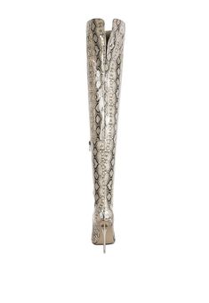 Take a walk on the wild side with these Faux Leather Snake Print Tall Stiletto Boots! Made from high-quality faux leather, these boots feature a bold snake print design and a tall stiletto heel, perfect for those who love to take risks and make a statement. Step out in style and confidence with these boots that exude adventure and daring! Wearing these stunning long heel boots with a snake print will make you stand out from the crowd. The all-over pattern is striking and distinctive, the heels w Long Heel Boots, Long Boots With Heels, Blue Jean Romper, Knee High Stiletto Boots, Metallic High Heels, Snake Boots, Metallic Heels, Boots Style, Stiletto Boots