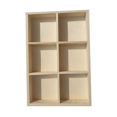 an empty shelf with four compartments on each side