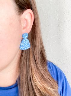 Trendy Blue Flower Earrings, Trendy Blue Earrings For Spring, Blue Spring Earrings, Blue Spring Earrings For Pierced Ears, Blue Teardrop Jewelry For Spring, Blue Dangle Earrings For Spring, Blue Drop Flower Earrings, Blue Dangle Flower Earrings For Spring, Blue Drop Flower Earrings With Ear Wire