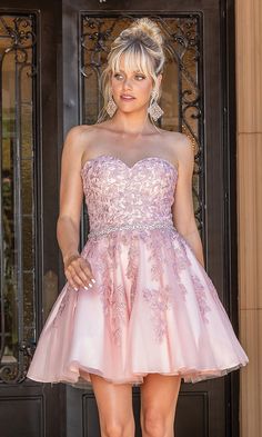 Dresses For Prom Short, Homecoming Short Dress, Dresses With Embroidery, Short Strapless Prom Dresses, Lilac Prom Dresses, Dresses With Beading, Babydoll Dresses, Dresses For Prom, Short Homecoming Dresses