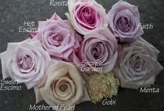 an arrangement of flowers with names on them