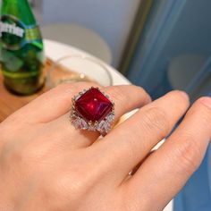 Huge Cut Ruby 925 Sterling Silver RingRing5 Elegant Silver Ruby Ring For Proposal, Fine Jewelry Silver Ruby Ring For Proposal, Silver Ruby Ring For Proposal, Silver Ruby Ring For Proposal, Fine Jewelry Style, Geometric Rings, Orgonite Pyramids, Ruby Diamond Rings, Geometric Ring, Crystal Wand