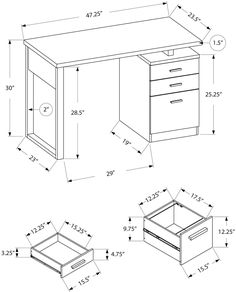 a drawing of a desk with drawers