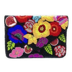 Introducing our stunning hand-beaded black floral clutch purse, a truly unique and beautiful accessory that will elevate any outfit. This exquisite clutch is carefully crafted with intricate floral beadwork, showcasing a striking contrast against the black background. Its luxurious design makes it perfect for special occasions or adding a touch of glamour to your everyday style. With its spacious interior, this clutch can comfortably hold all your essentials, while the secure zip closure ensures Party Bags With Multicolor Embroidery And Beaded Details, Traditional Multicolor Beaded Clutch, Multicolor Beaded Clutch, Festive Multicolor Beaded Bag, Bohemian Beaded Bags For Celebration, Floral Beadwork, Crochet Clutch Bags, Beaded Clutch Purse, Bridal Handbags