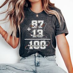 Celebrate your 100th day of school with this '87 + 13 = 100 Days' Teacher Shirt! Find more 100 days of school shirts and sweatshirts for your favorite teacher or student here. https://www.etsy.com/shop/JaxGraphicTees?search_query=100+days These t-shirts are Bella + Canvas 3001 Unisex shirts. They are a super soft fabric that will quickly become a go to in your wardrobe. Its lightweight and flexible material is perfect for casual wear or any activity. Sizing details: * All shirts are unisex sizin In My 100 Days Of School Era, 100 Day Of School Shirt For Teachers, 100 Days Of School Teacher Shirts, 100th Day Of School Shirts For Teachers, 100 Days Of School Shirts, 100th Day Of School Shirts, 100days Of School Shirt, 100 Days Of School Shirt, Tutu Costumes