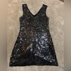 Express Black Sequin Dress Cocktail Party Club Never Worn Womens Size Small Sequins Design Black Sparkle Dress Black Fitted V-neck Sequin Dress, Black V-neck Sequin Dress For Cocktail, Black V-neck Sequin Dress For Summer, Black V-neck Sequin Summer Dress, Black Sequin Dress For Holiday, Black Sleeveless Mini Dress For Evening, Black Holiday Sequin Dress, Black V-neck Sequin Evening Dress, Black V-neck Sequin Dress For Evening