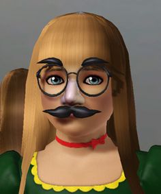 a woman with glasses and a fake moustache is shown in this animated image