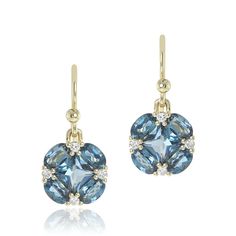 Gump's Signature Blue Topaz & Diamond Quadrille Drop Earrings Luxury Blue Topaz Earrings With Diamond Accents, Formal Blue Topaz Diamond Earrings, Formal Blue Topaz Diamond Earrings Fine Jewelry, Luxury Topaz Earrings For Formal Occasions, Elegant Blue Topaz Earrings With Gemstone Accents, Luxury Blue Topaz Drop Earrings, Elegant Earrings With Blue Topaz And Gemstone Accents, Luxury Blue Topaz Earrings, Formal Blue Topaz Earrings With Diamond Accents