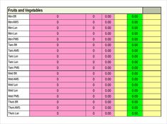 a table with numbers and times for fruits and veggies in the middle of it