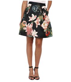 Beautiful floral printed skirt from Ted Baker. | SKU 8394393 #feminine #fashion #favorites Cocktail A-line Mini Dress With Floral Print, Spring Mini Dress With Voluminous Skirt, Flowy A-line Dress With Lined Skirt, Evening Dresses With Voluminous Knee-length Skirt, Voluminous Knee-length Evening Dress, Spring Elegant Mini Dress With Flared Skirt, Elegant Spring Mini Dress With Flared Skirt, Elegant Flared Mini Dress For Spring, Flowy A-line Dress With Pleated Skirt