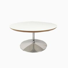 a white table with a wooden top and metal base