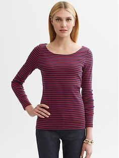 Striped Timeless Tee Elegant Fitted T-shirt With Scoop Neck, Classic Fitted T-shirt For Fall, Cotton Fitted Top For Fall, Elegant Cotton Scoop Neck Tops, Fitted Casual Long Sleeve Top With Scoop Neck, Fitted Casual Long Sleeve Scoop Neck Top, Fitted Scoop Neck Long Sleeve Top, Casual Long Sleeve Top With Scoop Neck For Everyday, Casual Long Sleeve Scoop Neck Top For Everyday