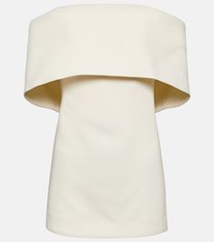 Off Shoulder Top in Beige - Toteme | Mytheresa Chic Beige Viscose Tops, Chic Evening Tops With Back Zipper, Elegant Spring Tops With Back Zipper, Silk Off-shoulder Top For Formal Occasions, Elegant Sleeveless Wool Top, Modern Fitted Wool Tops, Modern Fitted Wool Top, White Viscose Formal Tops, Formal White Viscose Tops