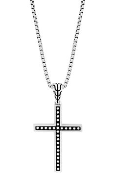 A meaningful keepsake for a loved one or a sentimental personal keepsake, this handcrafted sterling-silver necklace is anchored with a deeply symbolic cross pendant. 20" length; 3/4"W x 1 1/2" pendant Lobster clasp closure Imported Sterling silver Imported Sterling Silver Cross Pendant Necklace With Polished Finish, Sterling Silver Necklace With Cross Pendant And Polished Finish, Silver Cross Pendant Necklace With Box Chain, Classic Necklaces With Silver Chain And Cross Pendant, Sterling Silver Necklace With Oxidized Cross Pendant, Classic Necklace With Silver Chain And Cross Pendant, Symbolic Sterling Silver Cross Necklace, Symbolic Cross Pendant Necklaces, Sterling Silver Cross Necklace With Pendant