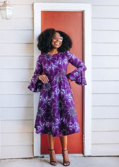 African print Midi Dress Purple Ankara Flare sleeve dress  Zipper Closure at the back   PLEASE CHECK YOUR MEASUREMENTS BEFORE PLACING AN ORDER, WE DO NOT ACCEPT RETURNS. Thanks  Item must be returned for exchange within 14 days after receiving. No Refunds please, I only accept returns for exchange. Thanks  Please send me a message if you have any issues. Size 2  Bust 32"  Waist 26" Size 4  Bust 34"  Waist 28" Size 6  Bust 36"  Waist 30" Size 8  Bust 38"  Waist 32" Size 10  Bust 40"  Waist 34" Si Fitted Purple Printed Midi Dress, Fitted Purple Printed Dress, Purple Printed Long Sleeve Dress, Purple Floral Print Long Sleeve Midi Dress, Purple Long Sleeve Printed Dress, Purple Long Sleeve Floral Print Midi Dress, Purple Long Sleeve Midi Dress With Floral Print, Fitted Floral Print Dress With Bell Sleeves, Fitted Floral Print Bell Sleeve Dresses