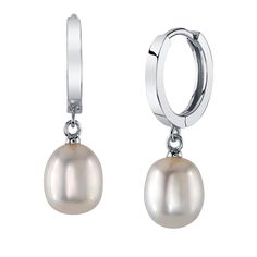 These exquisite huggie pearl earrings add a touch of elegance to any occasion. These earrings feature two lustrous 8-9mm AAA quality Baroque White Freshwater pearls, hand picked for their gorgeous luster. The pearls are mountings on a sterling silver or Yellow Gold Plated hoop base. Formal Pearl Hoop Earrings With Pearl Charm, Formal Silver Hoop Earrings With Pearl Charm, Classic Hoop Earrings With Pearl Charm For Formal Events, Classic Pearl Charm Hoop Earrings For Formal Occasions, Classic Formal Hoop Earrings With Pearl Charm, Classic Pearl Huggie Earrings With Pearl Charm, Classic Round Pearl Huggie Earrings, Classic Pearl Huggie Earrings, Classic Pearl Huggie Earrings For Wedding