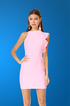 Enhance your fashion style with our ruffled cocktail mini dress in pink by Felipe Albernaz. Crafted in Spain with meticulous attention to detail, this elegant piece features a unique ruffle shoulder detail and stretchy fabric for a flattering silhouette. One Shoulder Ruffle Hem Mini Dress For Date Night, One-shoulder Bodycon Dress With Ruffles For Formal, Party Dress With Stretch And Ruffle Sleeves, Stretch Dress With Ruffled Straps For Date Night, Date Night Stretch Dress With Ruffled Straps, One-shoulder Fitted Mini Dress With Ruffle Hem, Fitted One-shoulder Mini Dress With Ruffle Hem, Feminine Bodycon Mini Dress For Formal Events, Feminine Bodycon Mini Dress For Formal Occasions