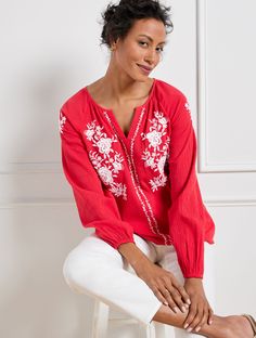 Crinkle Gauze Embroidered Popover | Talbots Talbots Summer, Classic Style Women, New T, Sewing Inspiration, Modern Classic, Shop Now, Sewing, Clothes